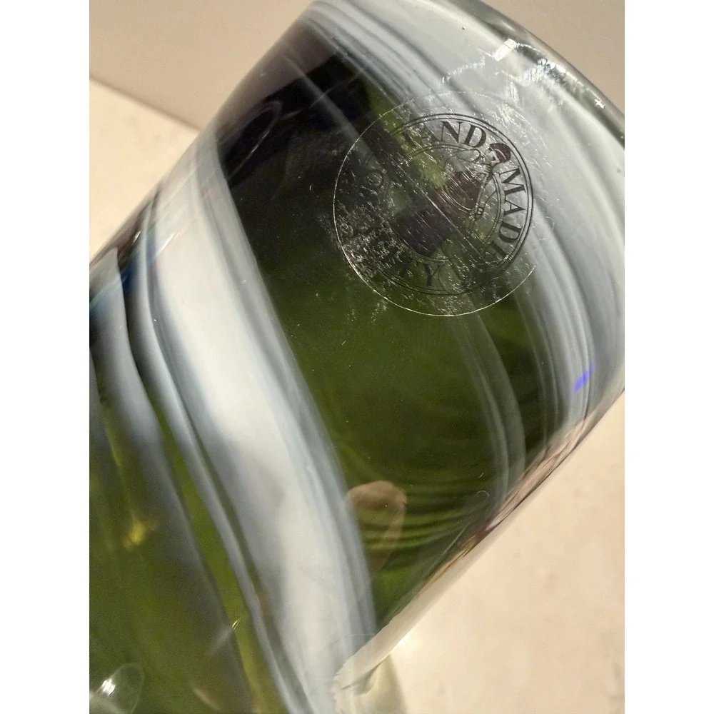 IKEA Avocado Green‎ & White Swirl Blown Glass Lrg Vase Design by Iina Vuorivirta